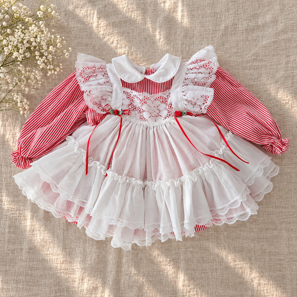 Vintage Bryan Christmas Baby Dress | 12M | 1980s Red Lace Pinafore